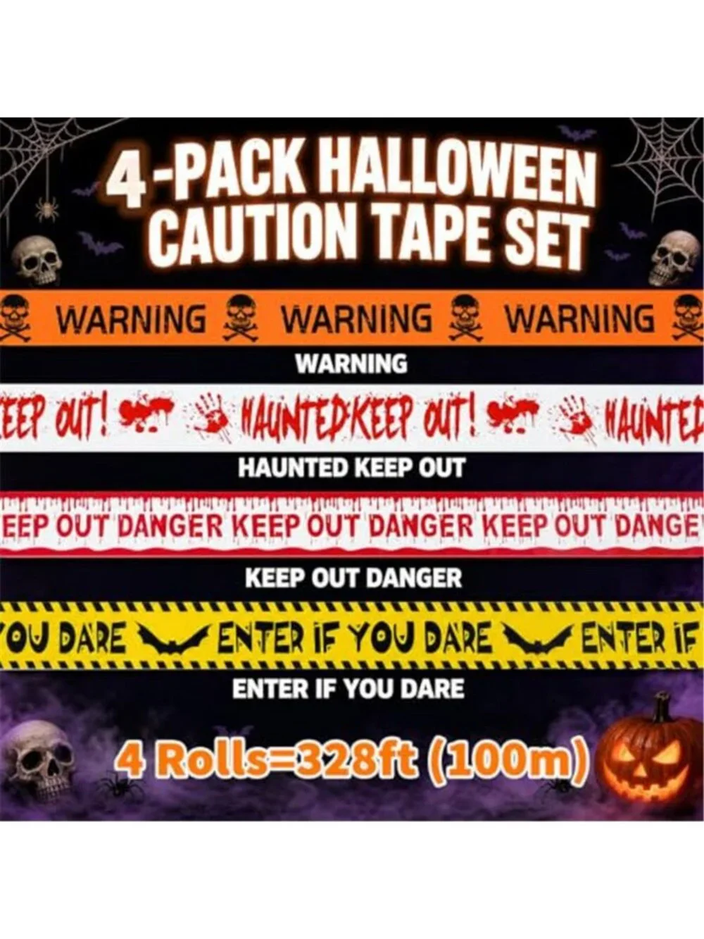 Halloween Decoration Caution Tape 3inx328ft for Indoor and Outdoor(4Pcs)
